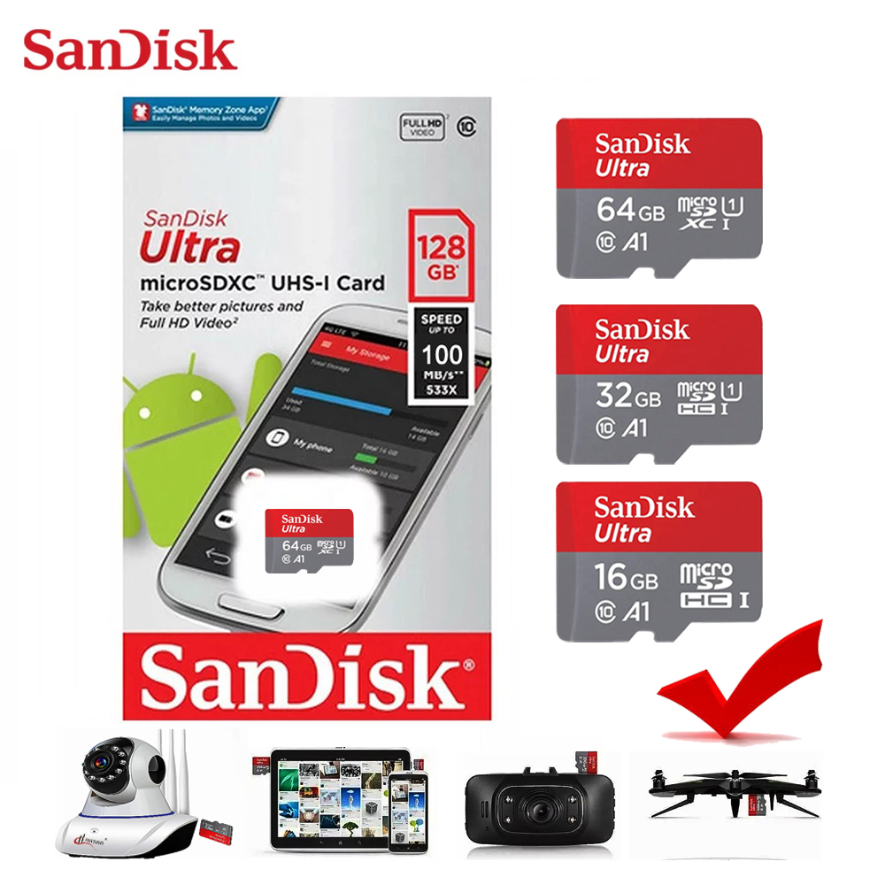 SanDisk Ultra Micro SD Card 16GB 32GB 64GB 1ชิ้น Speed 100mb/s Class10 ประกัน 3ปี ใส่ แท็บเล็ต มือถือ