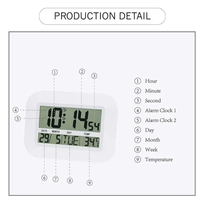 Digital Wall Clock Battery Operated Simple Large Lcd Alarm Clock Temperature Calendar Date Day For Home Office Lazada Ph