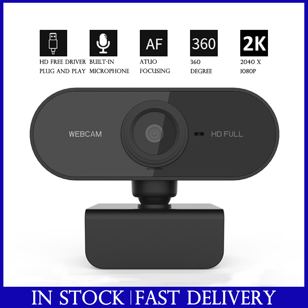 กล้องเว็ปแคม 1080P 2K Webcam HD Web Camera For Computer PC Laptop Video Meeting Class web cam With Microphone 360 Degree Adjust USB Webcam Support Win7/8/10 Webcam With Tripod พร้อมไมค์ในตัว  กล้องเครือข่าย