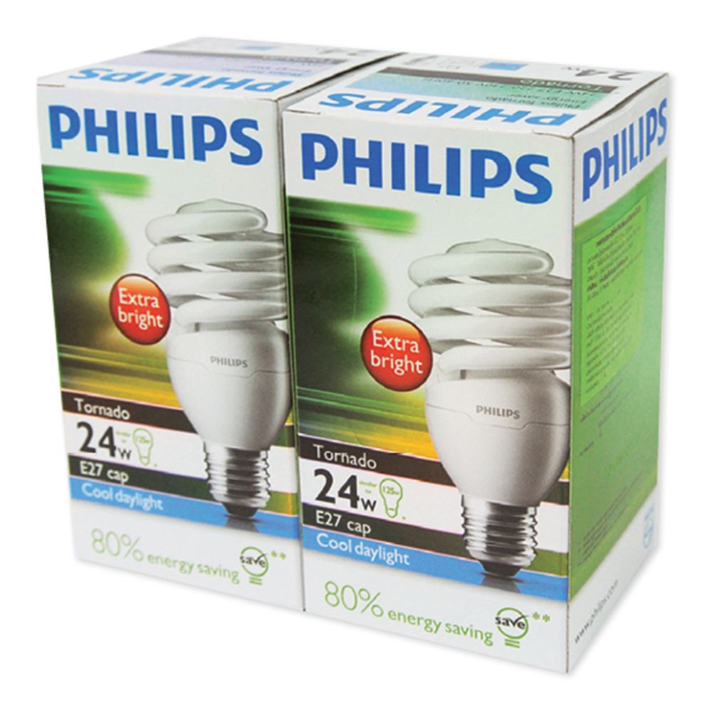 ฟิลิปส์ หลอดไฟขั้ว E27 TORNADO 24 วัตต์ แสงขาว 2 หลอด/Philips Lamp bulb E27 TORNADO 24 W 2 white light
