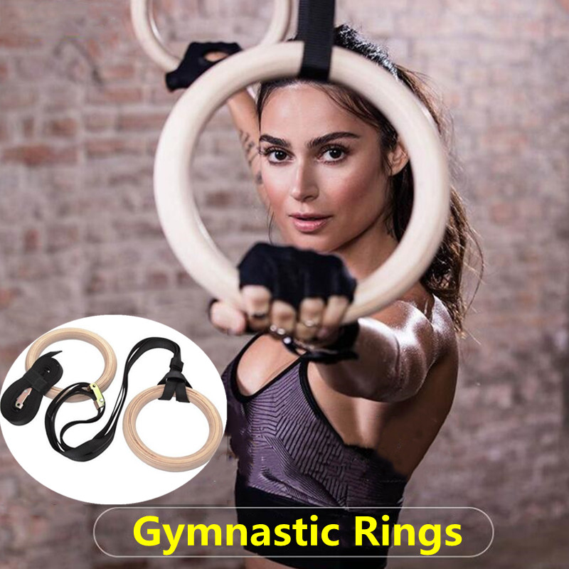 ยิมนาสติกแหวนโ ออกกำลังกายที่บ้านแหวนเบิร์ชไม้ยิมนาสติกแหวนการออกกำลังกายการฝึกอบรมความแข็งแรงแหวนที่มีหัวเข็มขัดปรับสายรัดข้ามออกกำลังกาย Gym Rings Birch Wood Gymnastic Rings Exercise Strength Training Rings with Adjustable Buckles Straps Cross Fitness