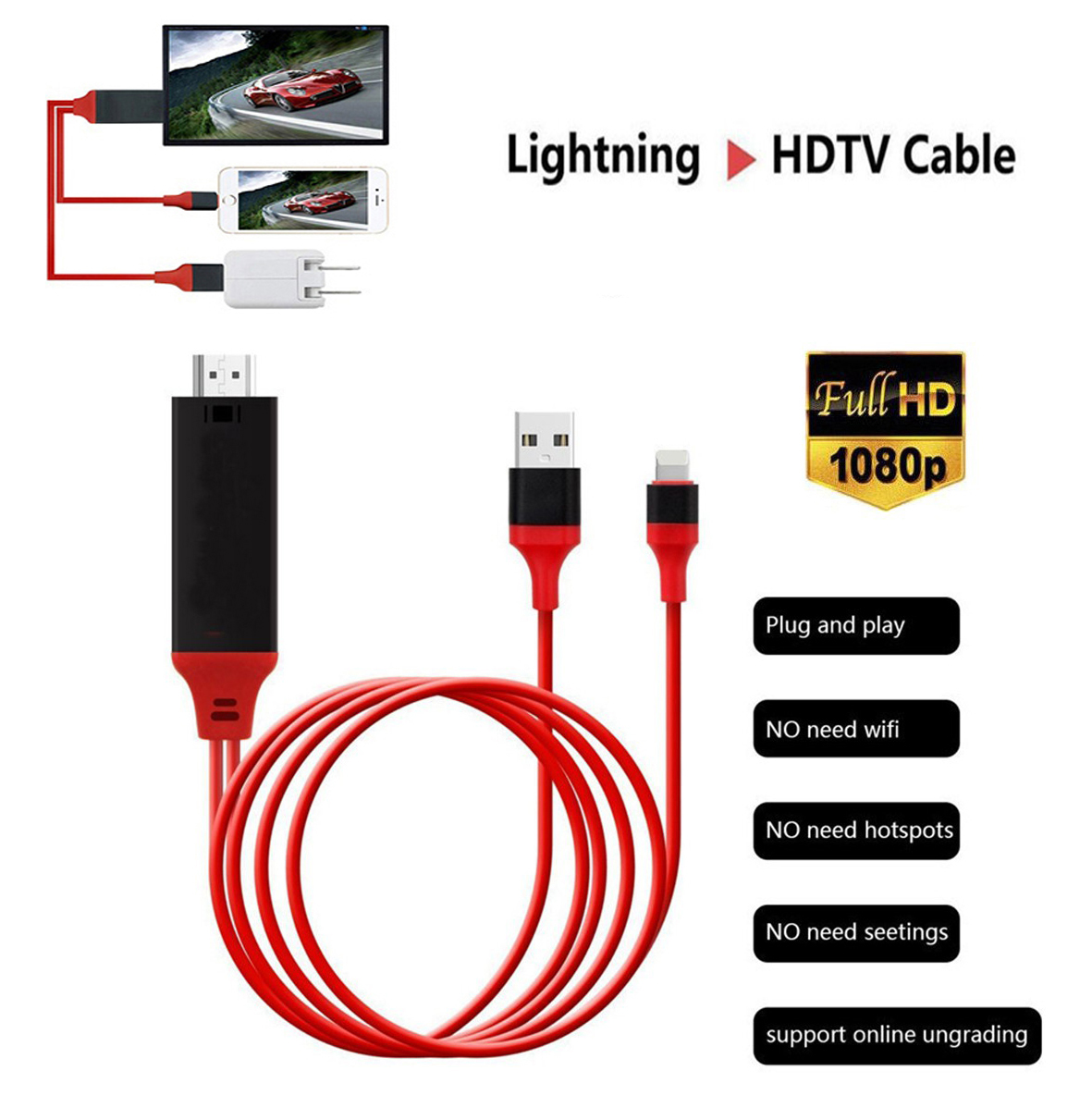 รุ่นใหม่ล่าสุด สาย hdmi เชื่อมต่อ กับทีวี Lightning HDTV HDMI Lightning To HDMI TV Lightning to HDMI Cable พร้อมชาร์จแบตได้ ios12-13