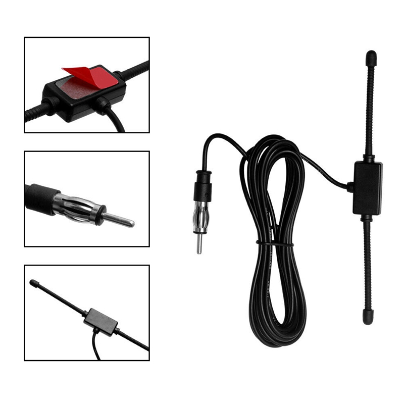 1X Black Universal Car Boat Stereo AM FM Dipole Antenna Adhesive Mount