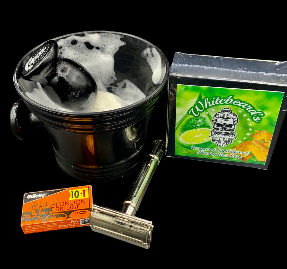Double Edge Shaving Starter Kit with Whitebeard Shaving Soap Razor ...