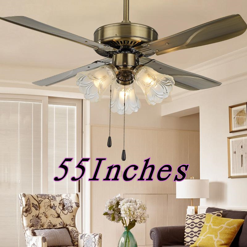 Ceiling Lights โคมไฟระย้า 55 Inches Vintage 4 ใบเหล็ก Blades Bronze Ceiling Fan with 3Glass Shade