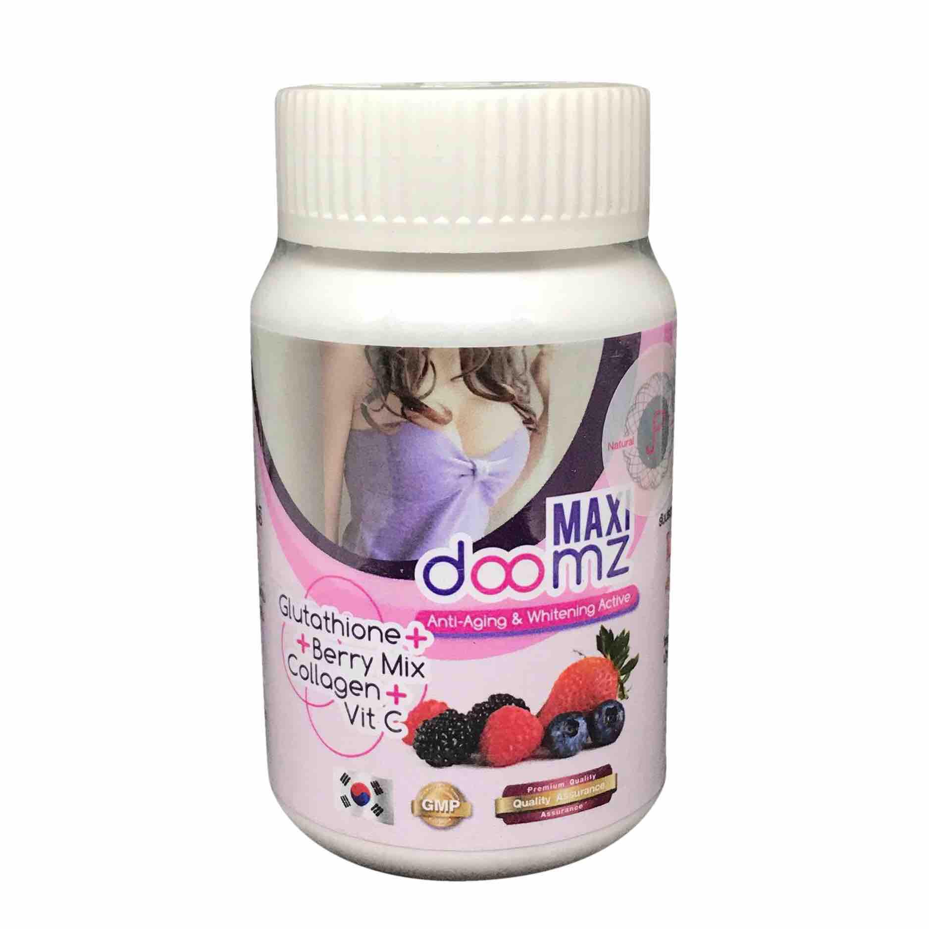 Maxi Doomz Anti-Aging & Whitening Active สำหรับผู้หญิง ผิวขาวอมชมพู 30 เม็ด 1 กระปุก