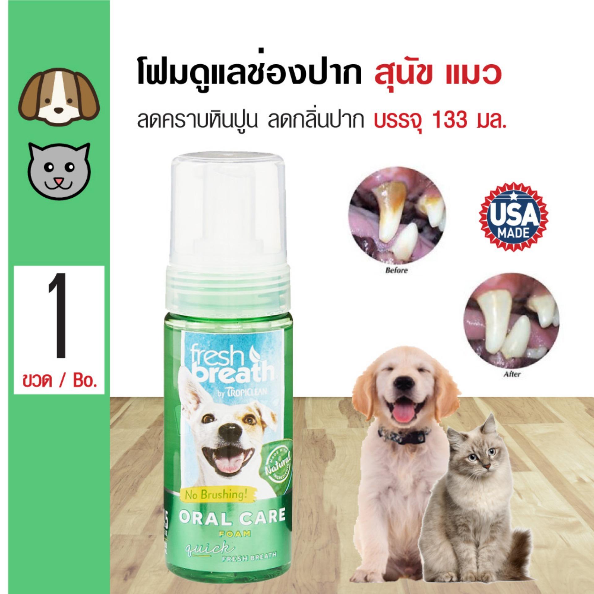 Tropiclean Foam โฟมดูแลช่องปาก (133 มล./ ขวด) + Tropiclean Drops ที่หยด