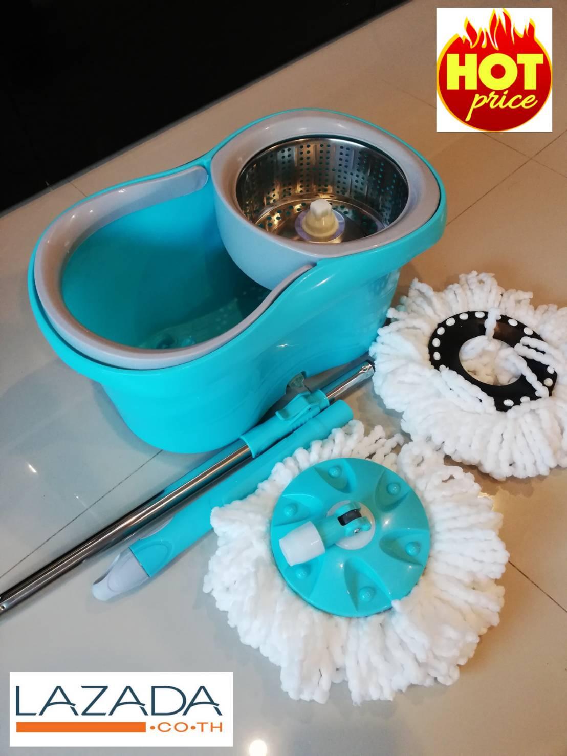 ไม้ถูพื้นพร้อมถังปั่น(แถมผ้า2ผืน)Spin Mop