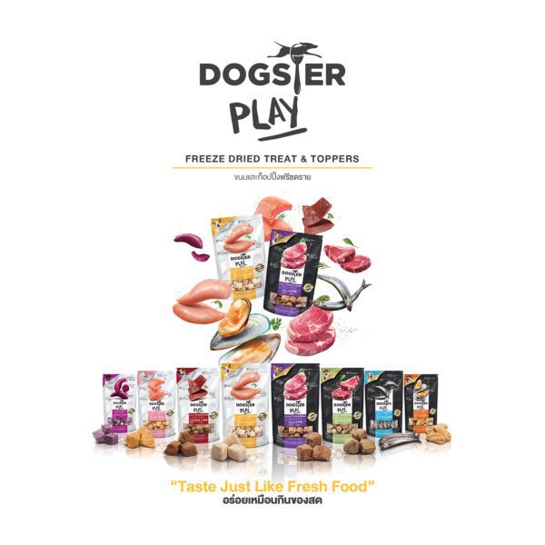 ไม่มีใครเทียบได้﹍❖**สดใหม่** Dogster Play Freeze Dried for Dogs 40g ขนมสุนัข ผลิตจากเนื้อแท้ๆ 100% ขนมน้องหมาฟรีซดราย