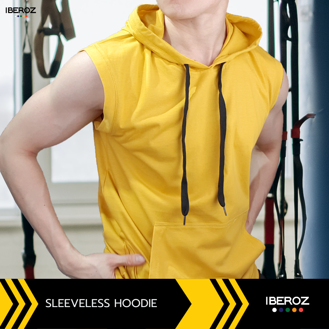 IBEROZ เสื้อแขนกุด เสื้อมีฮู้ด เสื้อฟิตเนส เสื้อสีพื้น มีกระเป๋า [ สีเหลืองมัสตาร์ด ] รุ่นTH-COLOR-MUSTARD