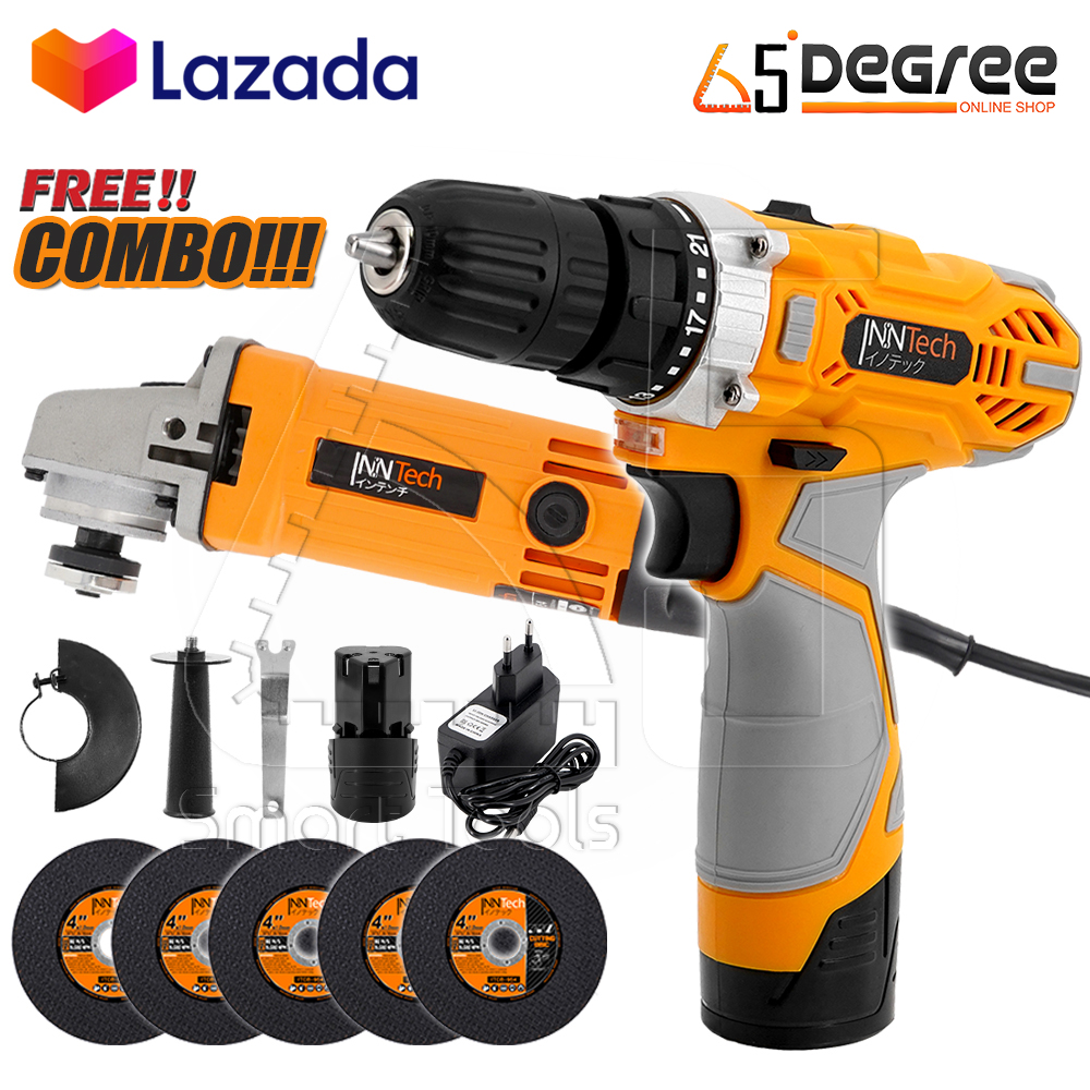 ชุดสุดคุ้ม!! InnTech สว่านไร้สาย สว่าน 28V 2 ระบบ Cordless Drill รุ่น PRO-S-28V Pro Series พร้อม InnTech เครื่องเจียร ลูกหมู หินเจียร 4 นิ้ว 1,050W รุ่น IT-954 แถมฟรี!! ใบตัดเหล็ก 5 ใบ