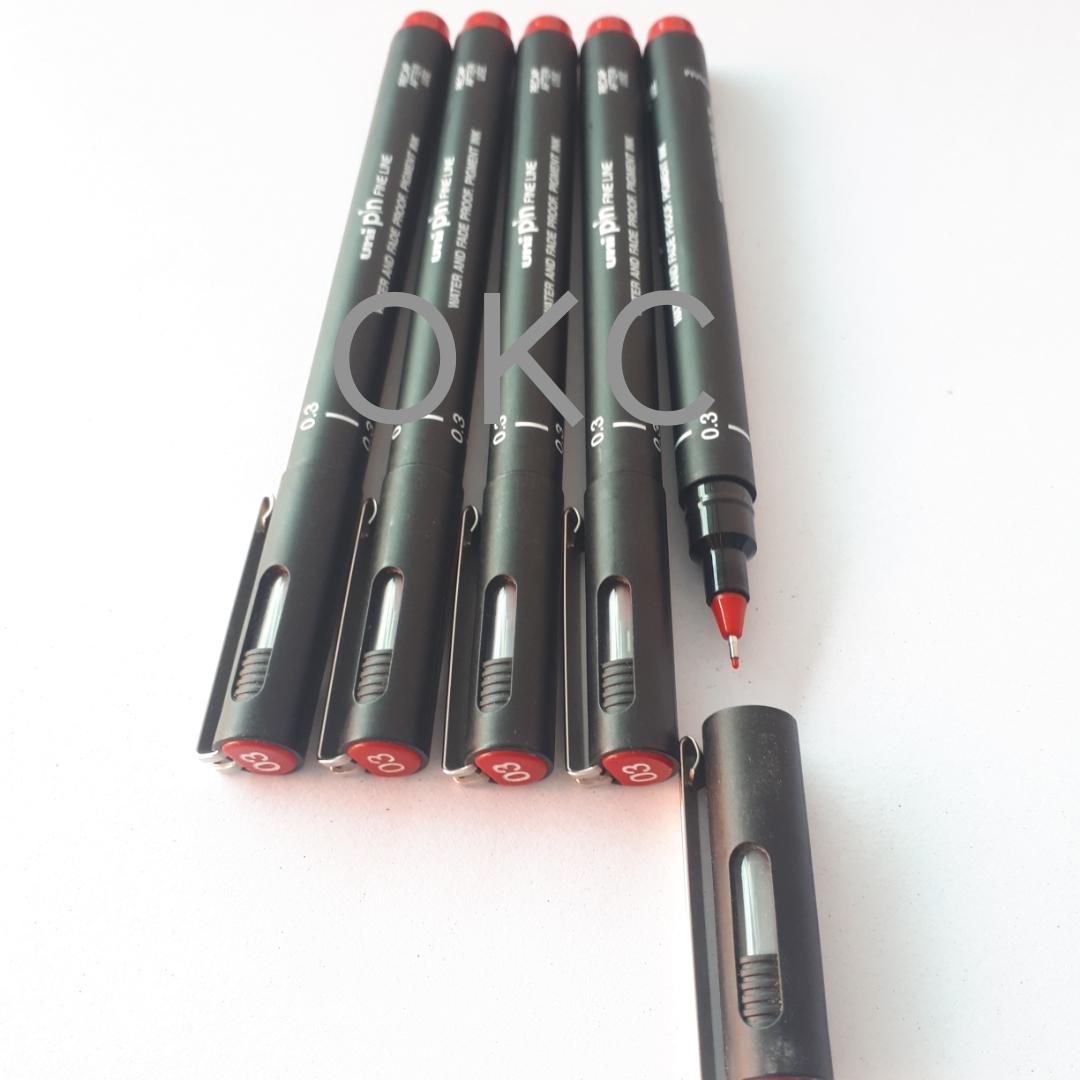 ปากกาหัวเข็มสีแดง ยูนิ PIN หัว 0.3 ( แพ็ค 5 ด้าม )