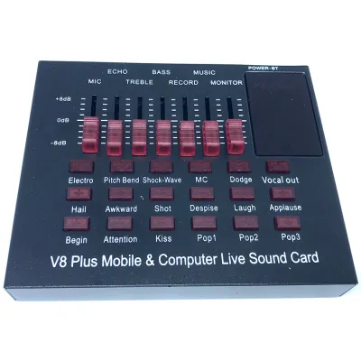 V8 PLUS Audio Live Sound Card for Phone Computer USB Headset Microphone Webcast-(Bluetooth)มินิเอฟเฟคไมค์