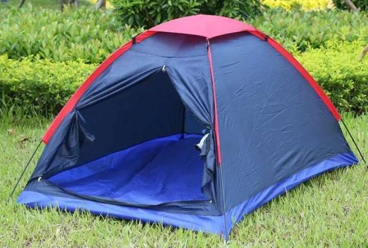 เต็นท์ตั้งแคมป์กลางแจ้งเดินป่าชุดเต็นท์เสาไฟเบอร์กลาส Camping Tent (น้ำเงิน)