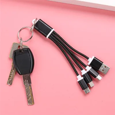 UNI 3 in 1 USB Sync Data Charger Cable Cord Key Ring For Apple & Android Type-c