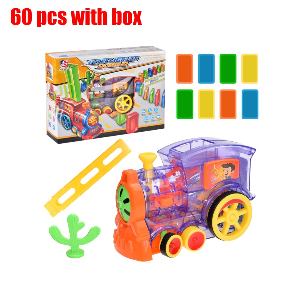 โดมิโนรถไฟชุดรถด้วยเสียงและไฟอัตโนมัติวางที่มีสีสันโดมิโนบล็อกเด็กของเล่นเพื่อการศึกษาสำหรับเด็ก Domin