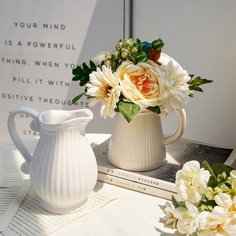 Nordic White Ceramic Vase Jug Vase Hand Vase Vintage Decoration Vases