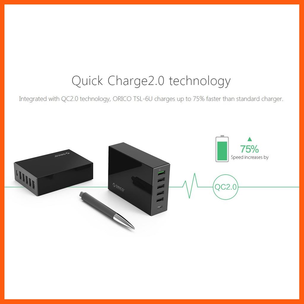 #ลดราคา (TSL-6U-US Plug- Black)ORICO 6 Port QC2.0 Type-C Desktop Charger