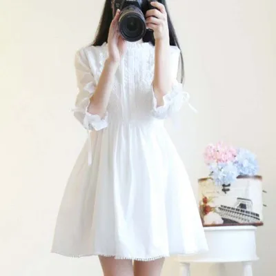 【Cynthia LZB】 (2-5 วัน) มาถึง สาวหวานชุดเดรสลูกไม้ญี่ปุ่นกระโปรงสีขาวน่ารักสไตล์เกาหลี ชุดเดรสสีขาว เดรสขาว เดรสกระโปรง เดรสผู้หญิง MTM021