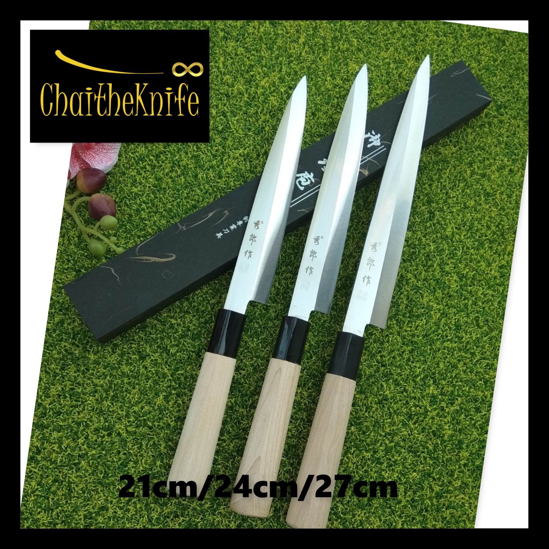 มีดครัวทรงอีโต้ เหล็กดามัสกัสแท้ ด้ามจับไม้ Byhamon ThaiPick