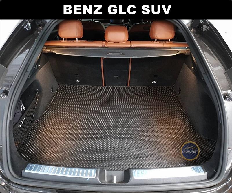 แผ่นปูท้ายรถยนต์ BENZ GLC SUV พรมลายกระดุมPVC สีดำ