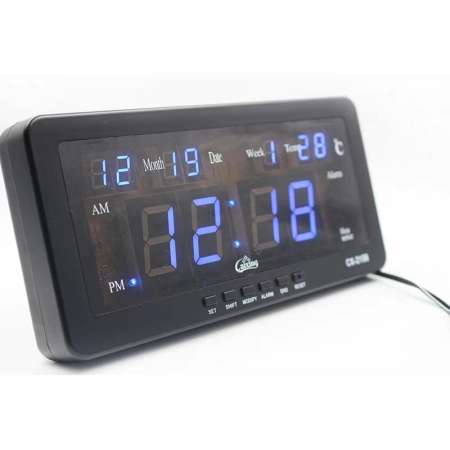 Caixing นาฬิกาดิจิตอลตั้งโต๊ะติดผนังใช้ไฟบ้าน + รถยนต์รุ่น CX-2158 ตัวเลขสีฟ้า