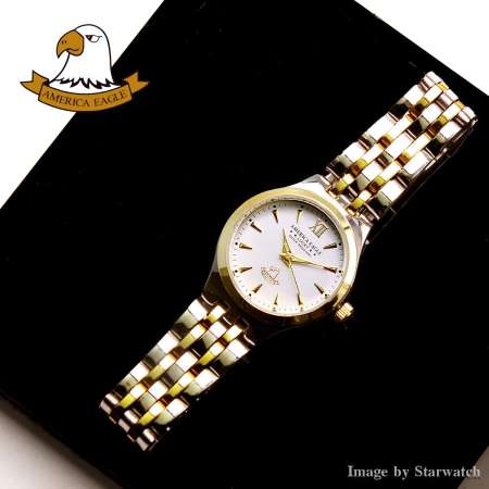 AMERICA EAGLE นาฬิกาข้อมือผู้หญิง สายสแตนเลส รุ่น AE021L - SilverGold/White