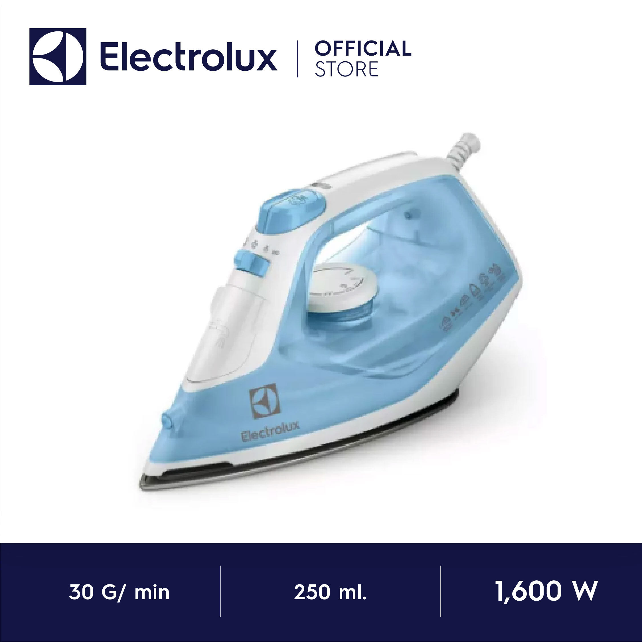 Electrolux เตารีดไอน้ำ รุ่น ESI4017 กำลังไฟ 1600 วัตต์  (สีขาว ฟ้า)