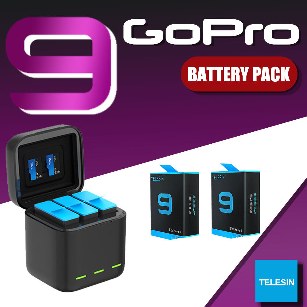 ของแท้ TELESIN แบตเตอรี่ + แท่นชาร์จ 3 ช่อง GOPRO HERO 9 แบตเตอรี่เสริม ใส่ Memory Card ได้ Tri Charger Box Battery Storage Set