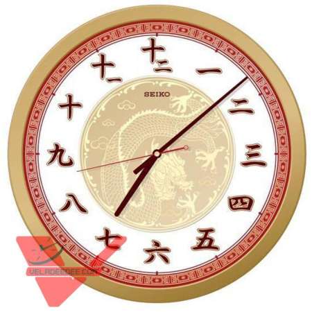 veladeedee.com SEIKO  ขนาด 16 นิ้ว นาฬิกาแขวนมงคล ภาษาจีน ขอบทอง รุ่นพิเศษ หน้าปัดพิมพ์ลายมังกร พร้อมตัวเลขภาษาจีน รุ่น QXA741G