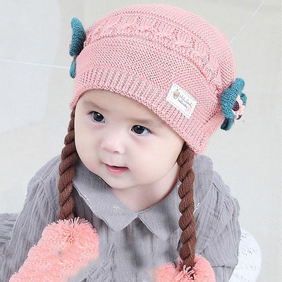 【เหมาะสำหรับเดือน 6-18 เดือน】ฦดูหนาวสไตล์ใหม่2020หมวกเด็กผู้หญิงวิกผมถักเปียเจ้าหญิงเด็ก 1 ขวบหมวกไหมพรมรุ่นเกาหลี