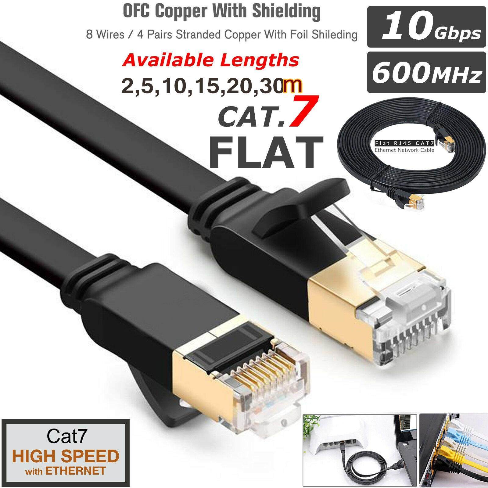 สายแลน CAT7 แบบแบน ยาว 2m 5m 10m 15m 20m 30m CAT 7 Ethernet Cable RJ45 cat 7 cable rj 45 Network Cable lan Patch Cord For Router Laptop XBox PC