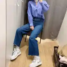 ภาพขนาดย่อของภาพหน้าปกสินค้าhigh waist Gril jeans female loose small with the straight leg hang feeling dragging pants กางเกงยีนส์เอวสูงหญิงหลวมขนาดเล็กวรรคเดียวกันตรงขากว้างลดลงรู้สึกลากกางเกงบา จากร้าน wardrobe บน Lazada ภาพที่ 6