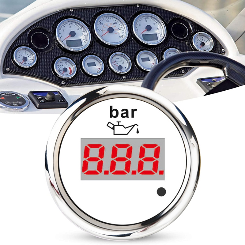 52mm Digital Oil Pressure Gauge 0-10 Bar Universal Stainless Steel Oil Meter Indicator Red Backlight with Alarm