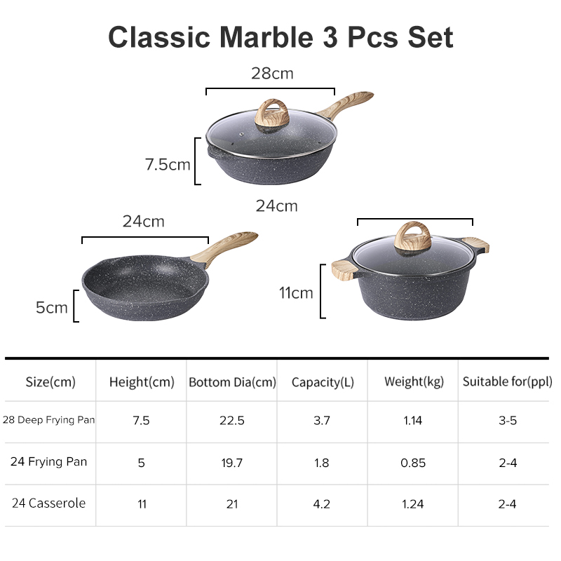 JEETEE 4 PCS Non Stick Kitchen Cookware Set（28CM deep frying pan+24CM frying  pan+24CM casserole+16CM saucepan)