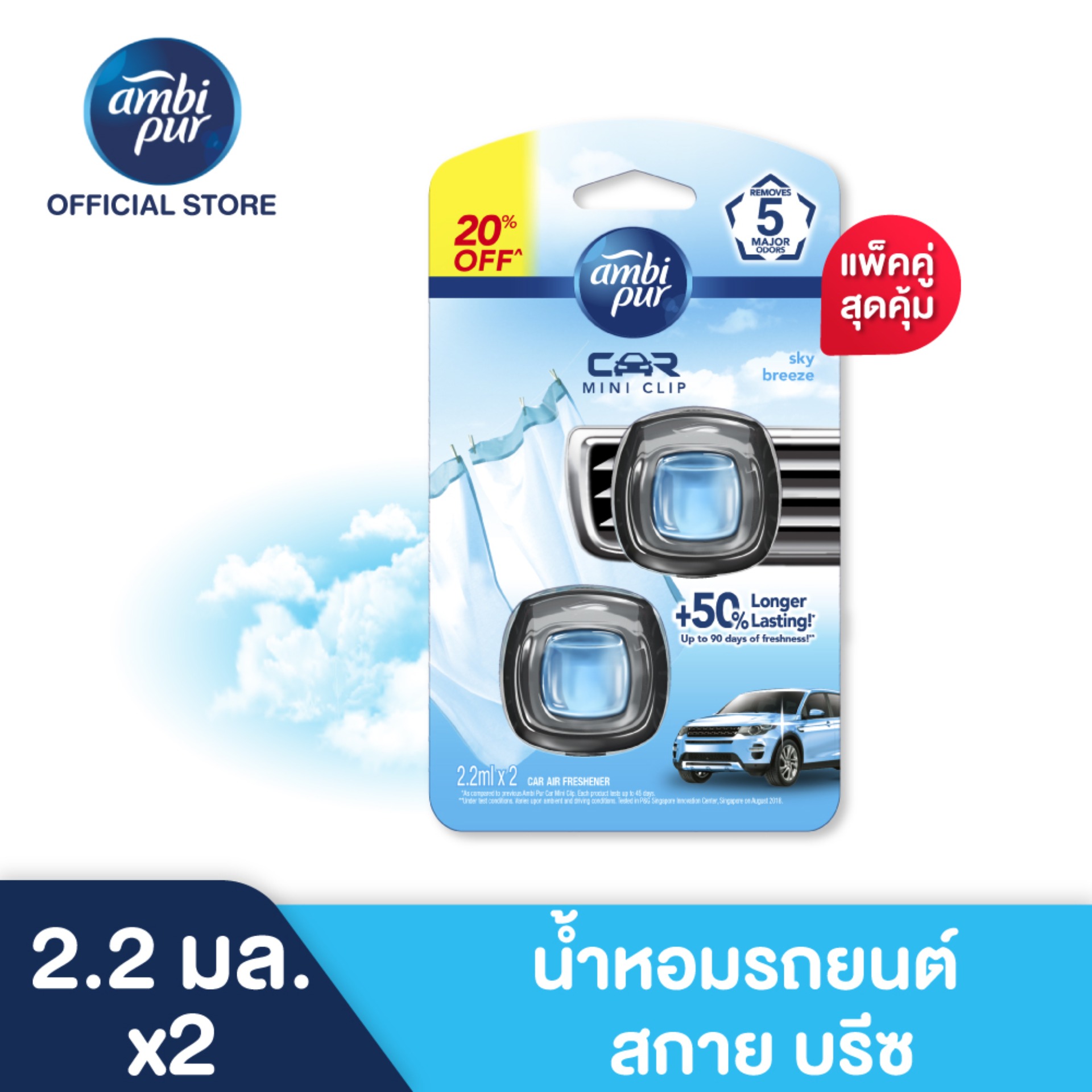 แพ็คคู่สุดคุ้ม Ambi Pur Car MINI 2MLX6X4 SKY BREEZE แอมบิเพอร์ น้ำหอมรถยนต์ สกาย บรีซ 2.2 มล.x2