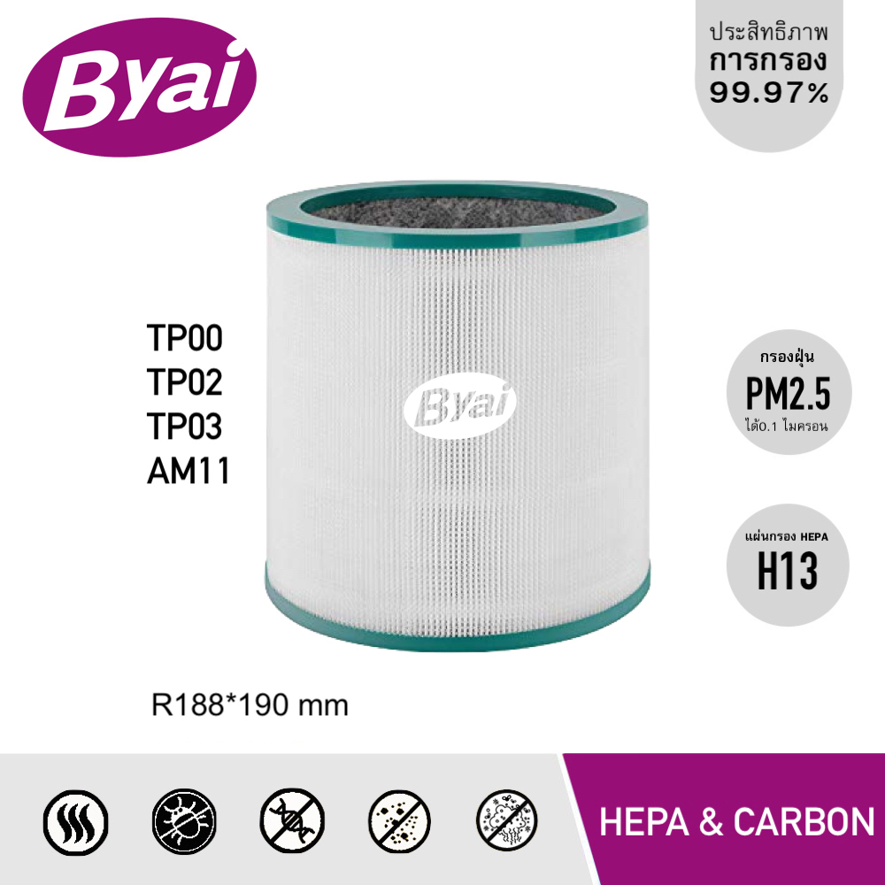 Byai บียาอิ อะไหล่ไส้กรองแอคทีฟคาร์บอน สำหรับ Dyson Pure Cool Tower รุ่น TP00, TP02, TP03, AM11