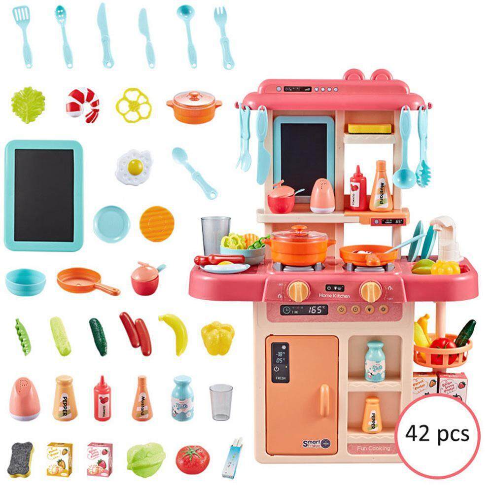 จัดส่งฟรี U miwe เด็กครัวแกล้งของเล่นเด็ก 63 เซนติเมตรจำลองเสียงและแสงสเปรย์น้ำครัวโต๊ะทำอาหารชุดบ้านทำอาหารของเล่น