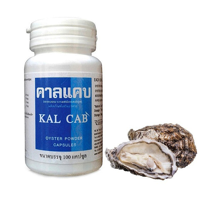 ผงหอยนางรมชนิดแคปซูล เสริมสร้างแคลเซียม กระดูก Kal Cab Oyster Powder 100 Capsules