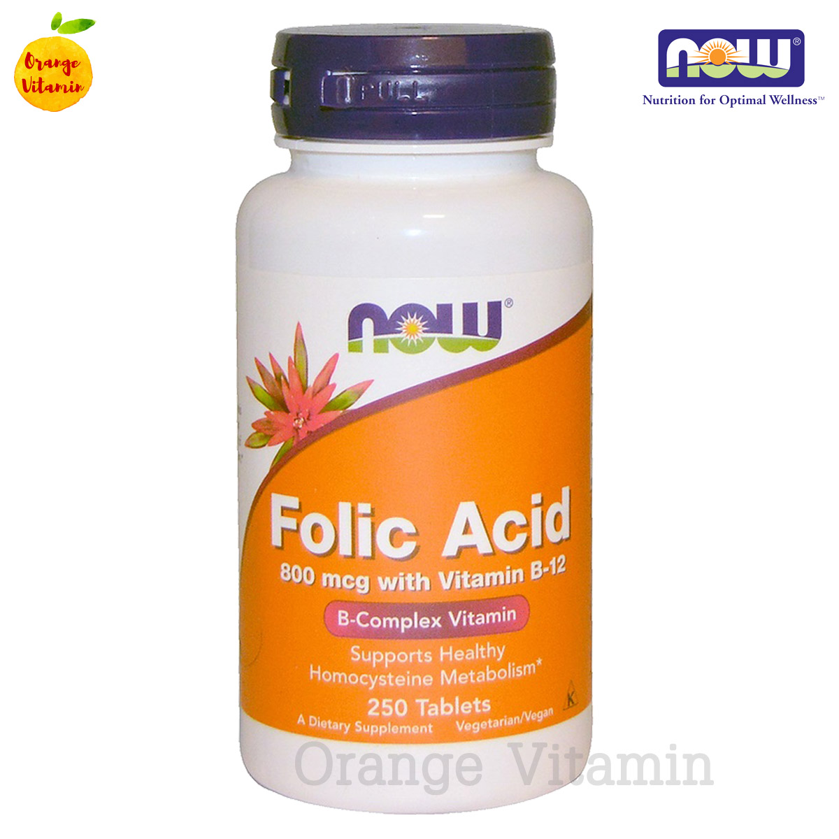 โฟลิค และ วิตามินบี12 Now Foods, Folic Acid with Vitamin B-12, 800 mcg, 250 Tablets วิตามินบี