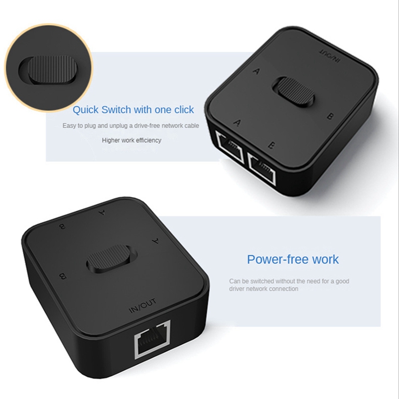 2 Port RJ45 LAN CAT6 Network Switch Selector 1000Mbps 2 in 1 Out/1 in 2 Out Internal External Network Switcher Splitter
