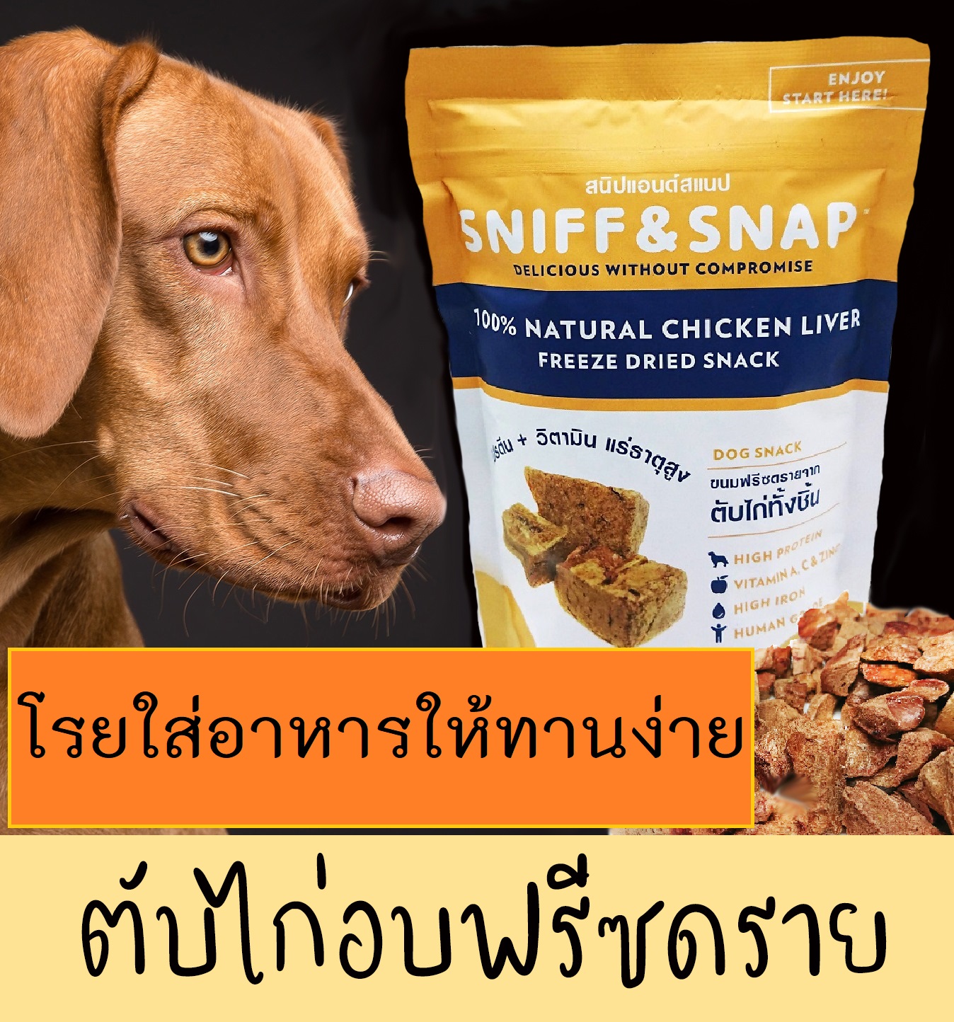 [ต้องลอง!] ขนมสุนัข  ตับไก่อบแห้งฟรีซดราย  Sniff and Snap 50กรัม ขนมหมา ทานเสริม อาหารหมา อาหารสุนัข