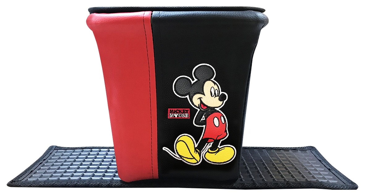 ลิขสิทธิ์แท้ มิกกี้เม้าส์ ถังขยะในรถ ถังใส่ของในรถ หนังเทียม สีดำแดง Mickey Mouse Disney Faux Leather Car Trash Bin Black,Red