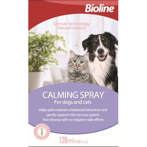Bioline Calming Spray สเปร์ปรับอารมณ์ของแมวและสุนัขให้ผ่อนคลาย คลายเครียด ลดความหงุดหงิด ตึ่นกลัว ขนาด 120 ml
