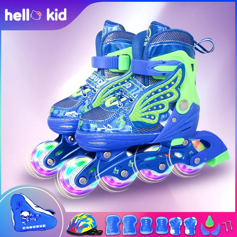 hello kidรองเท้าอินไลน์สเก็ต ของเด็กหญิงและชาย ออกแบบRoller Blade Skateล็อก ปลอดภัย ล้อมีไฟ (s 26-32) (m 33-37)