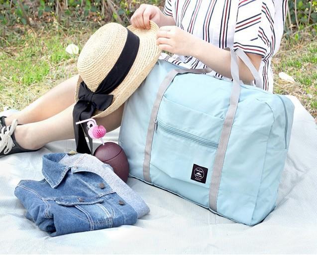 กระเป๋าเสริมเดินทางสไตล์เกาหลี พับเก็บได้ มีให้เลือก 4 สี สี สีฟ้าอ่อน