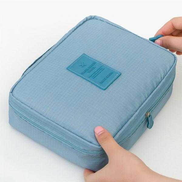 (สีฟ้า) กระเป๋าเครื่องสำอางค์ กระเป๋าจัดเก็บระเบียบพกพา กันกระแทกในการเดินทาง ใส่เครื่องสำอางค์ ของใช้ต่างๆ กันน้ำซิปคู่