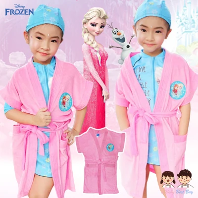 Swimming Cover Wear for gril Disney Frozen ชุดคลุมว่ายน้ำ เด็กผู้หญิง สีชมพู ลายเจ้าหญิงอันนาเอลซ่า สุดน่ารัก ผ้าดี