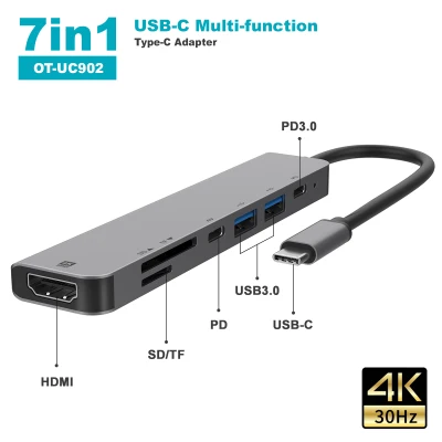 อสำหรับMacBook 7 In 1 USB Splitter Port USB-C HUB with Card Reader TF/SD Card Type-Cเป็นHDMI 4K ,PD3.0 USB-C#T-001