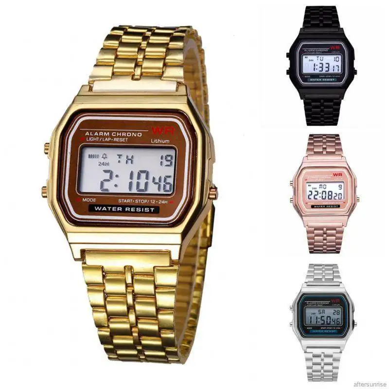 ภาพหน้าปกสินค้าTailored LED Digital Waterproof Quartz Wrist Watch Dress Golden Wrist Watch Women Men จากร้าน Watch-TOP1 บน Lazada